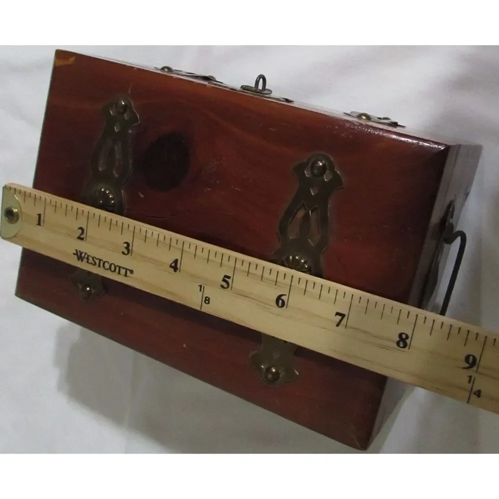Vintage Wood Box Brass Hardware Shabby Chic Rustic jewelry trinket handles